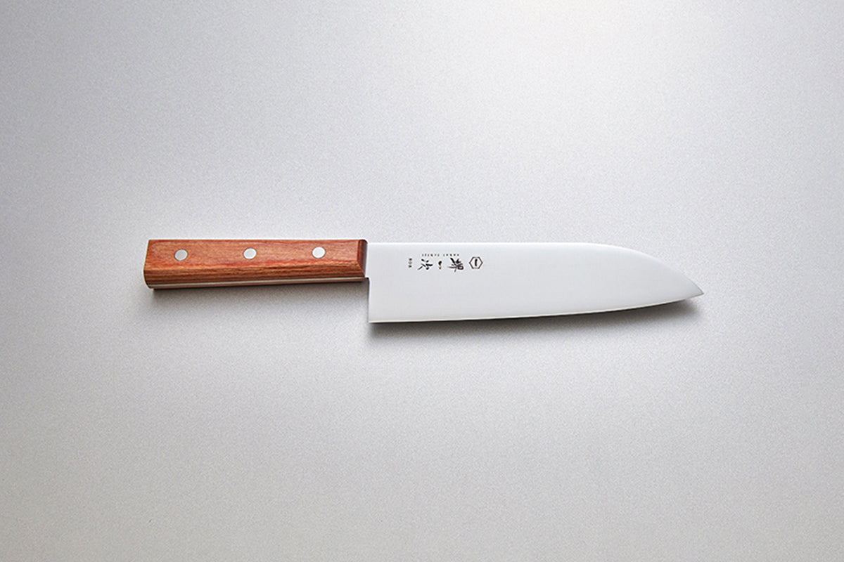Santoku kitchen knife #14100 stainless steel brown plywood pattern JAPAN
