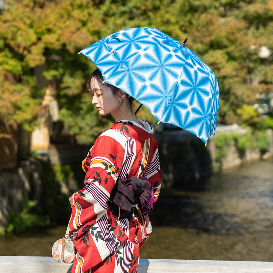 Kadono Bleached Dyeing Co., Ltd. parasol Modern Japanese Parasol Blue Cotton Women JAPAN