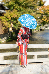 Kadono Bleached Dyeing Co., Ltd. parasol Modern Japanese Parasol Blue Cotton Women JAPAN